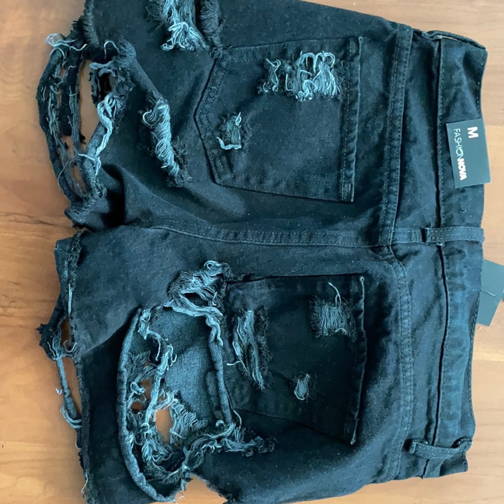 Black Ripped Denim Shorts